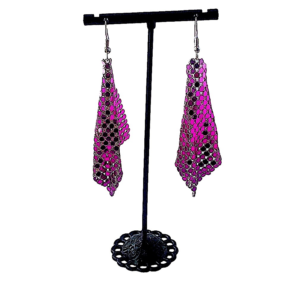 Vintage 1980’s Pink Metal Mesh Earrings